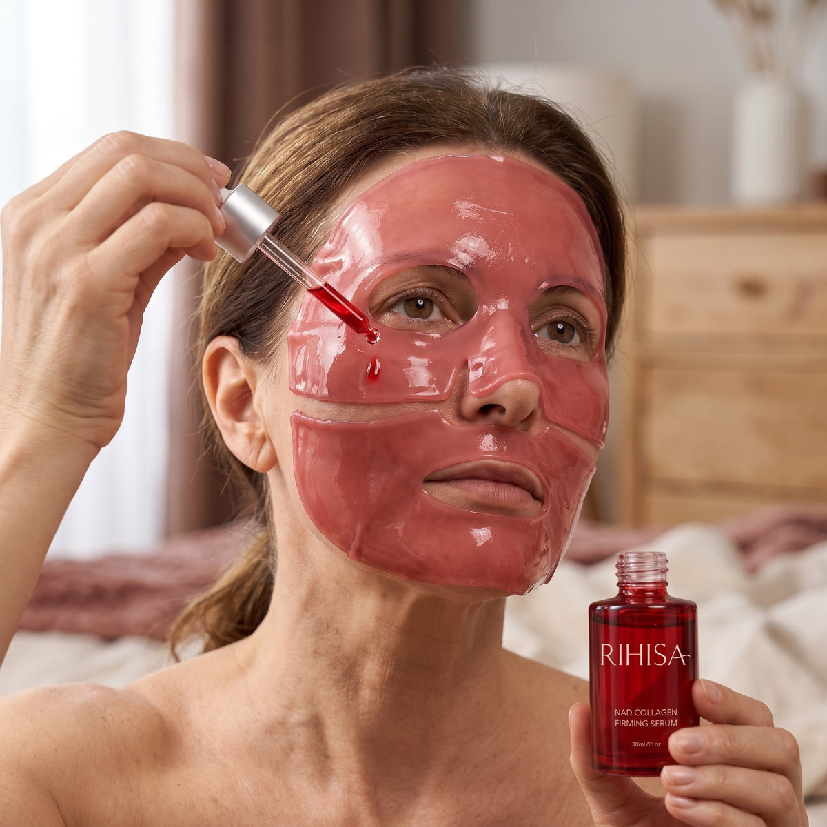 NAD+ serum dropped onto the gel mask